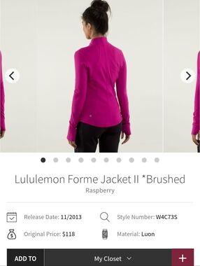 Lululemon Forme Jacket II in Raspberry Luon